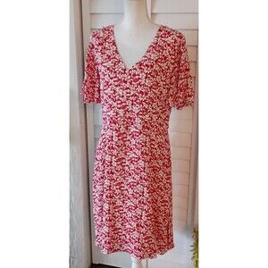 Brooks Brothers‎ Red Fleece Short Flutter Sleeve Knee Length V-Neck Dress 14